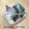 Lovely gato placa de cerâmica de design cerâmico com tampa